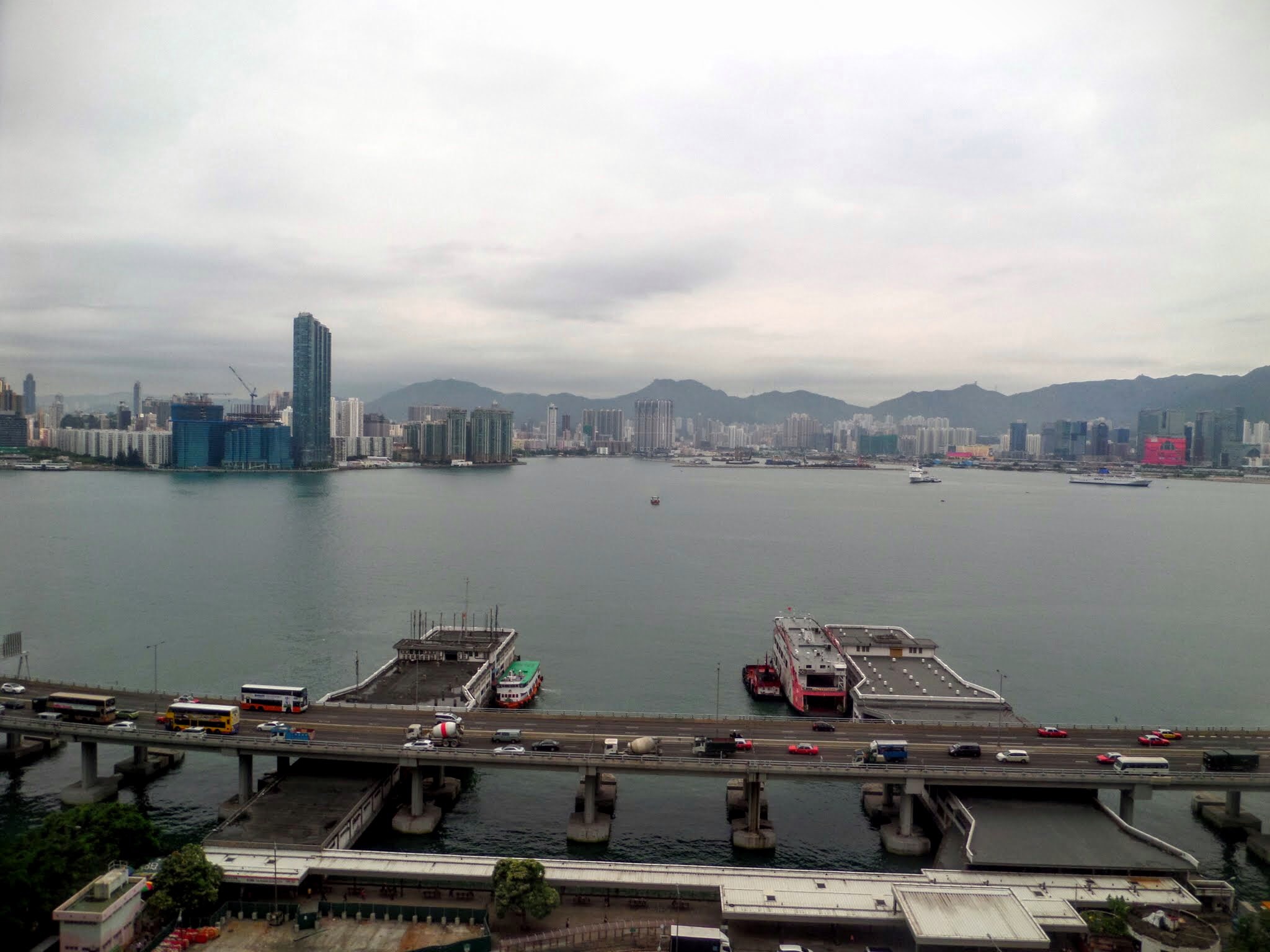 Harbour view from room at the Ibis hotel, North Point, Hong Kong 