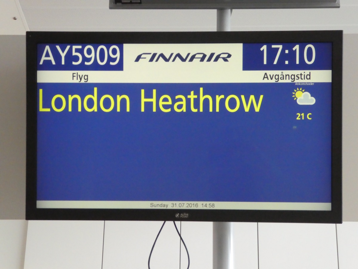 Finnair Helsinki to London Heathrow 