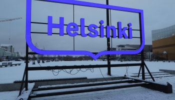 Helsinki sign in Winter